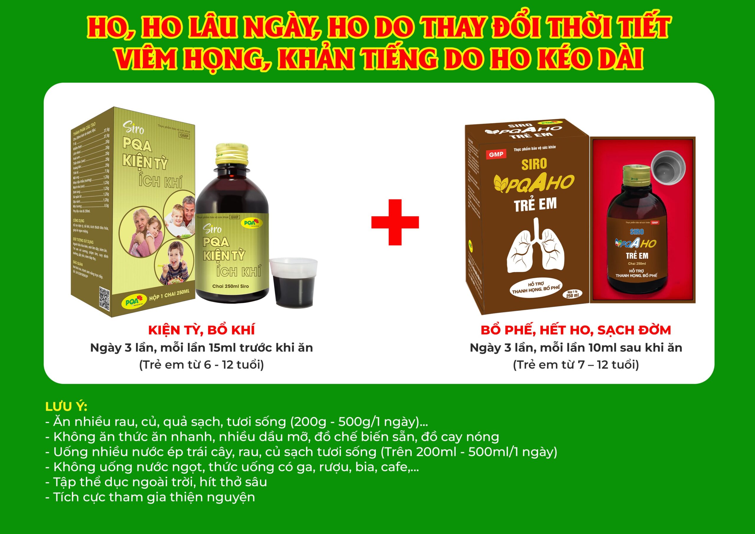 Kết hợp 2 sản phẩm PQA ho trẻ em