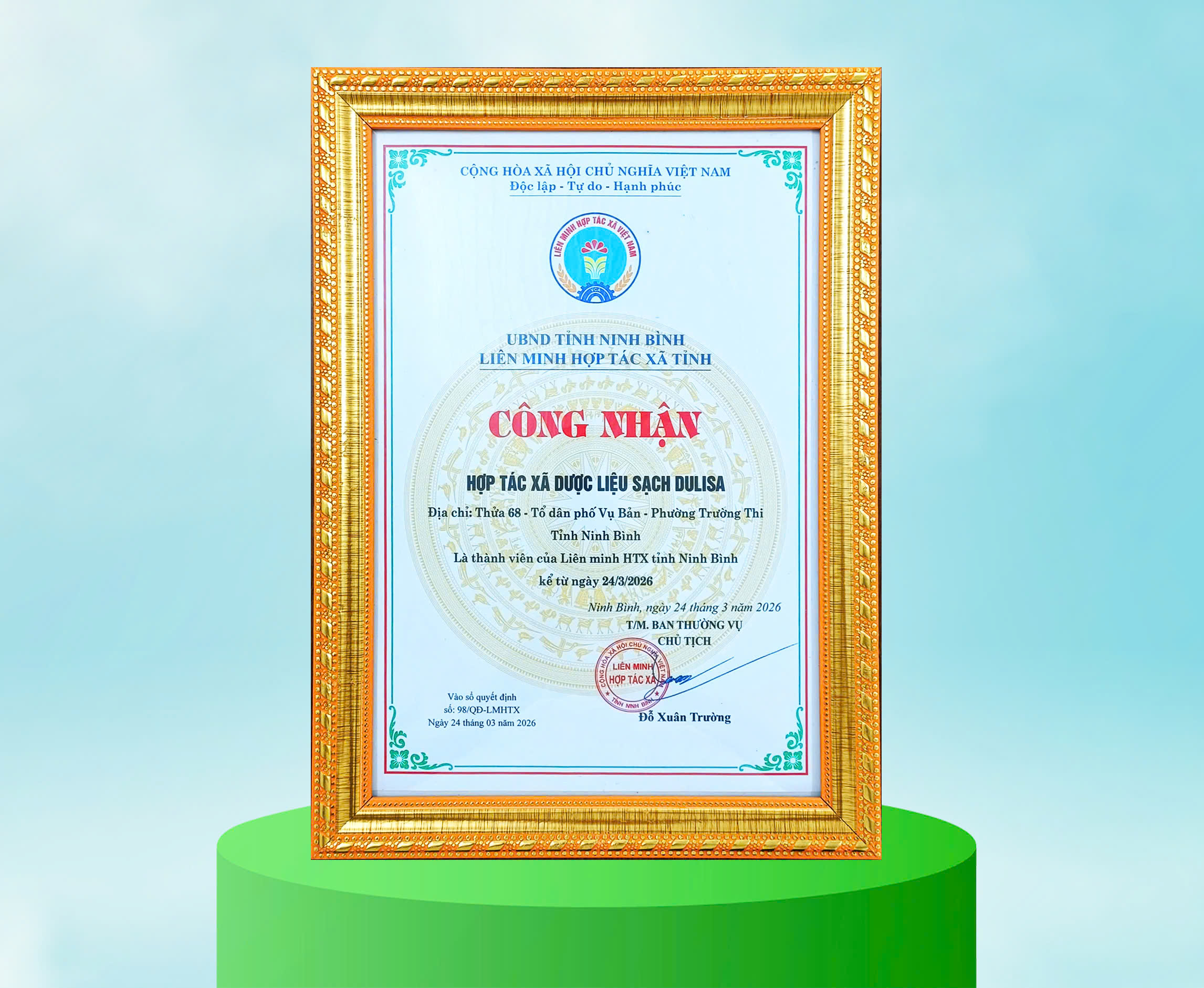 Chứng nhận hợp tác xã Dược liệu sạch