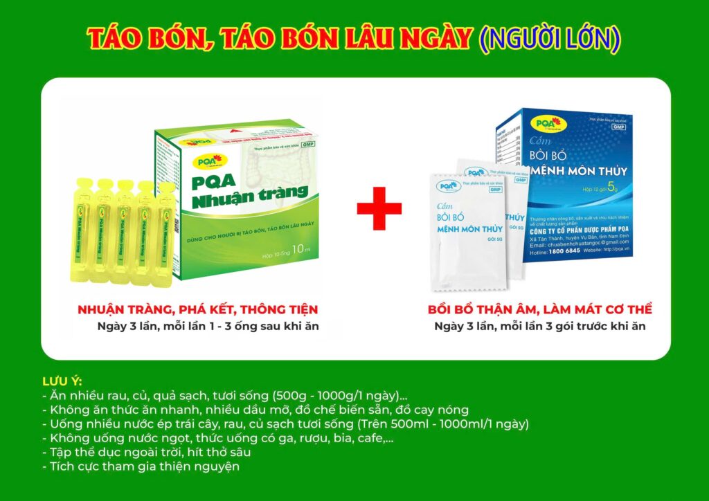 Kết hợp 2 sản phẩm PQA Nhuận tràng ống