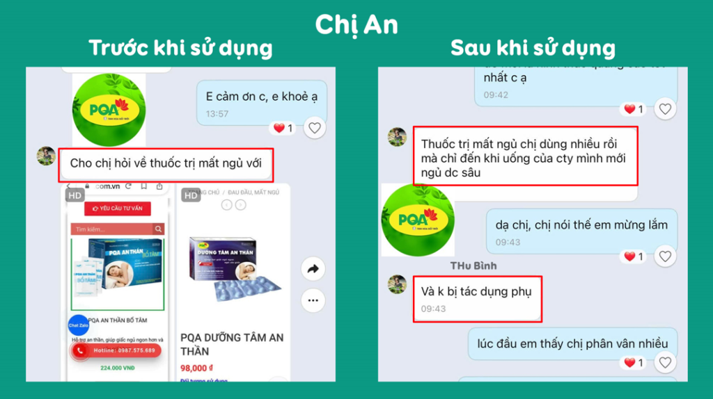 Feedback trước sau dưỡng tâm an thần