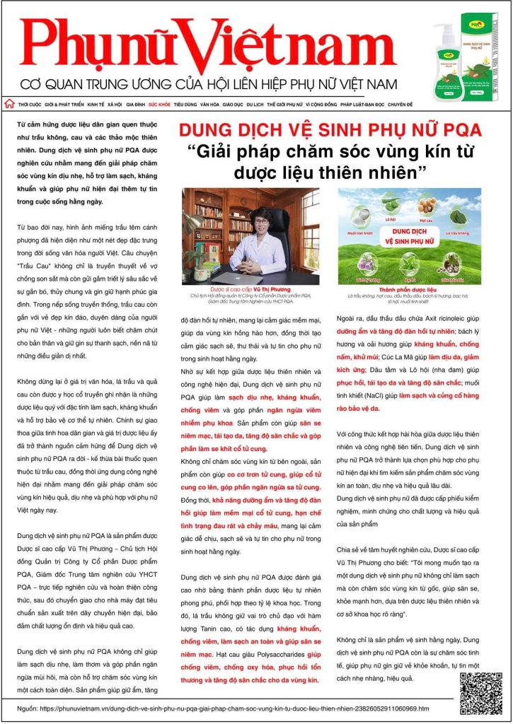 Dung dịch vệ sinh phụ nữ được đăng trên báo Phụ nữ Việt Nam