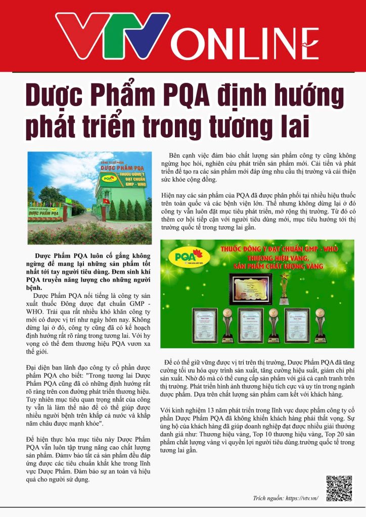 Dược phẩm PQA Đăng trên báo vtv online