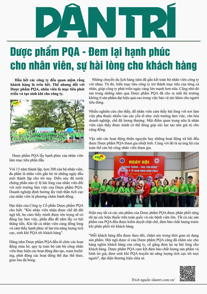 Dược phẩm PQA đăng trên báo Dân trí