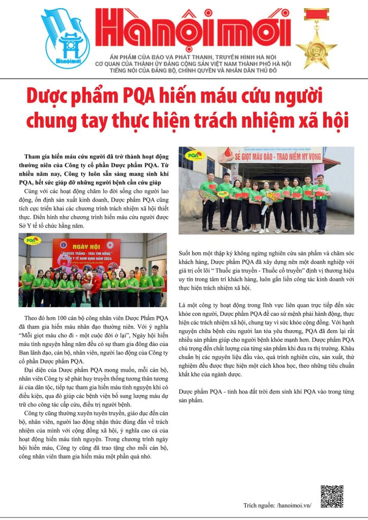 Dược phẩm PQA đăng trên báo Hà Nội mới 1