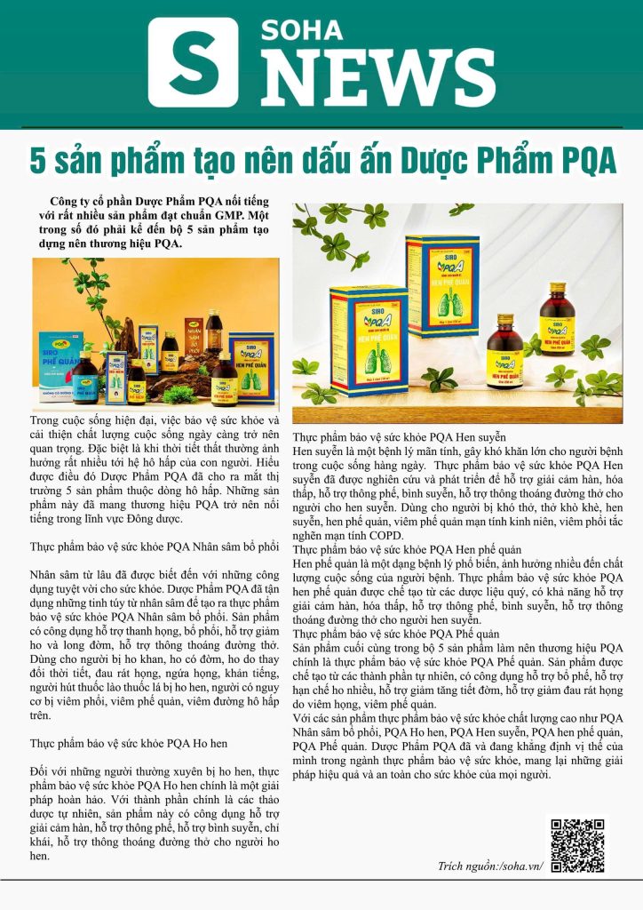 Dược phẩm PQA đăng trên báo Soha News
