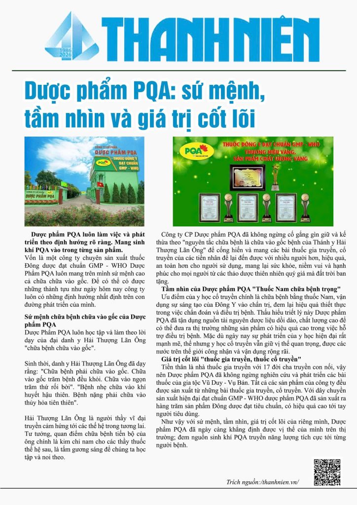Dược phẩm PQA đăng trên báo Thanh niên