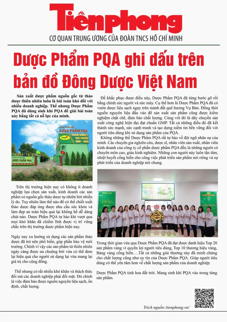 Dược phẩm PQA đăng trên báo Tiền phong