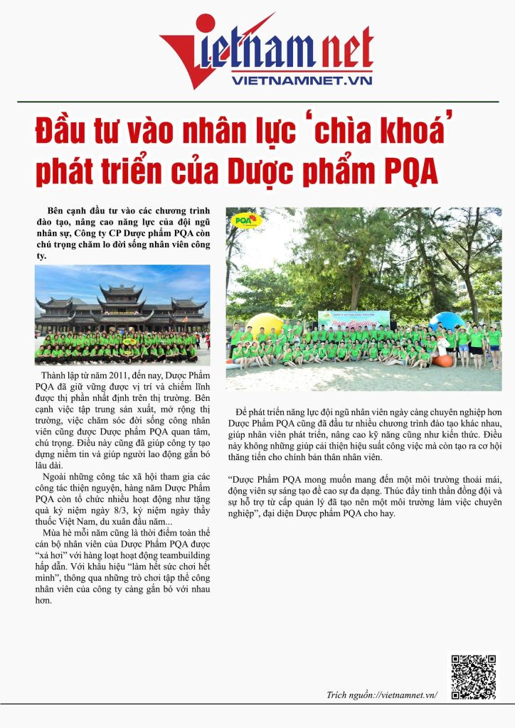 Dược phẩm PQA đăng trên báo Vietnamnet